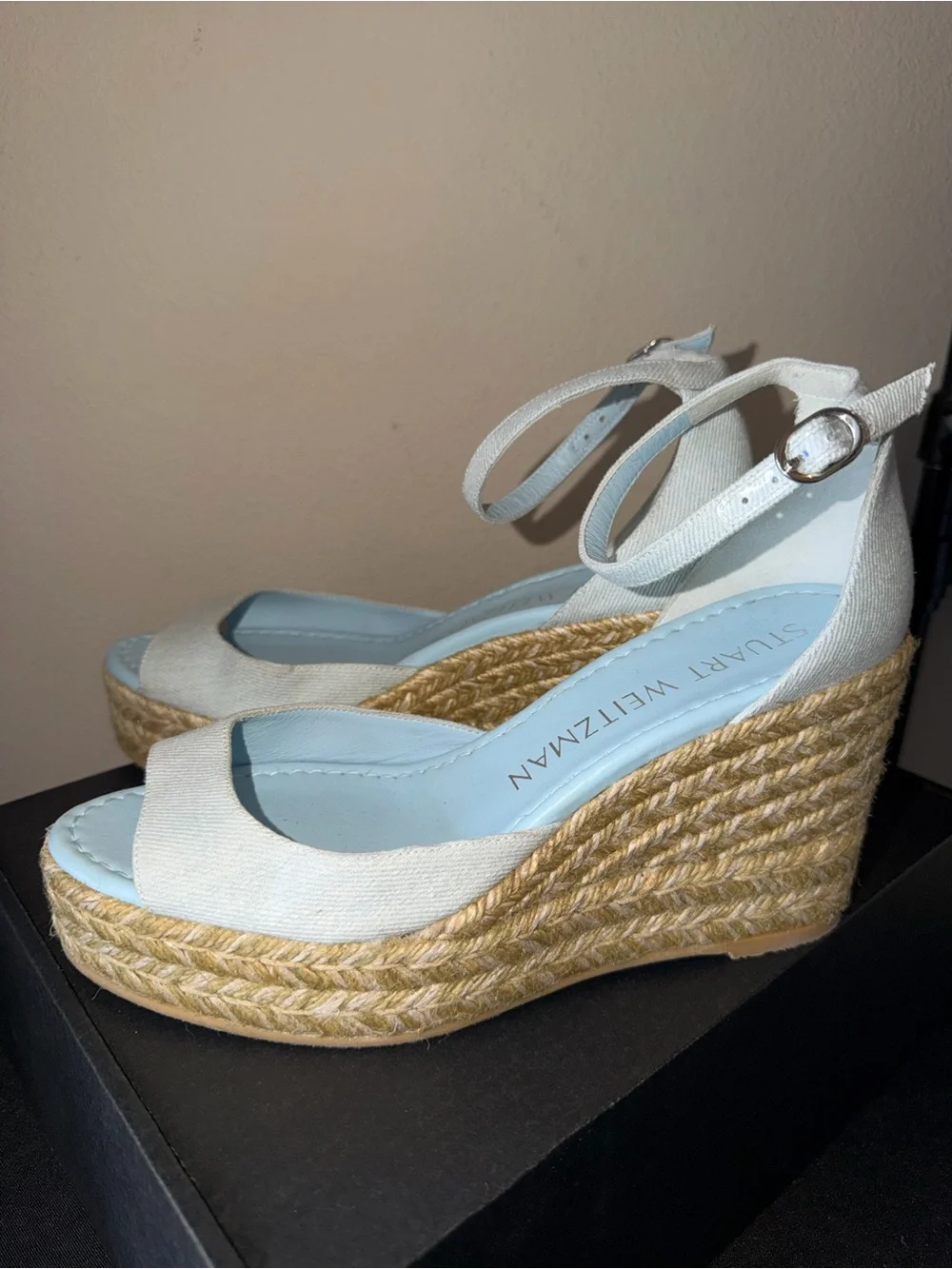 Stuart Weitzman “Nudistia” Canvas Espadrille Wedge Sandals $350 Retail! 😍